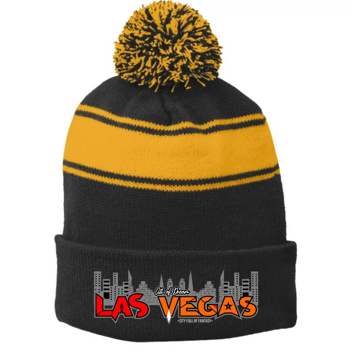 Las Vegas Graffiti Skyline Stripe Pom Pom Beanie