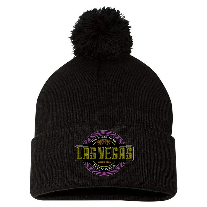 Las Vegas Retro Neon Logo Pom Pom 12in Knit Beanie