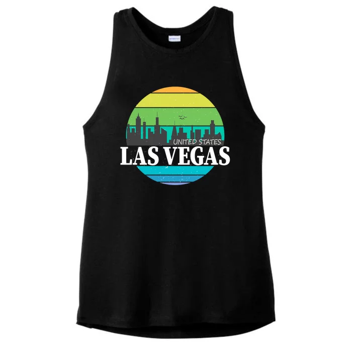 Las Vegas Retro Skyline Ladies Tri-Blend Wicking Tank