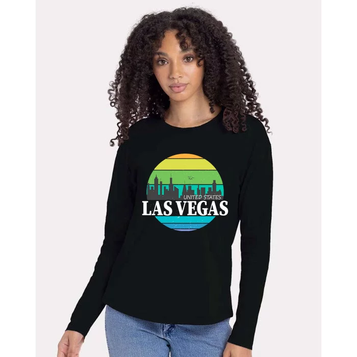 Las Vegas Retro Skyline Womens Cotton Relaxed Long Sleeve T-Shirt