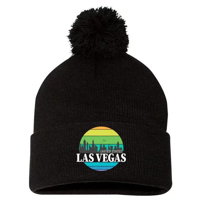 Las Vegas Retro Skyline Pom Pom 12in Knit Beanie