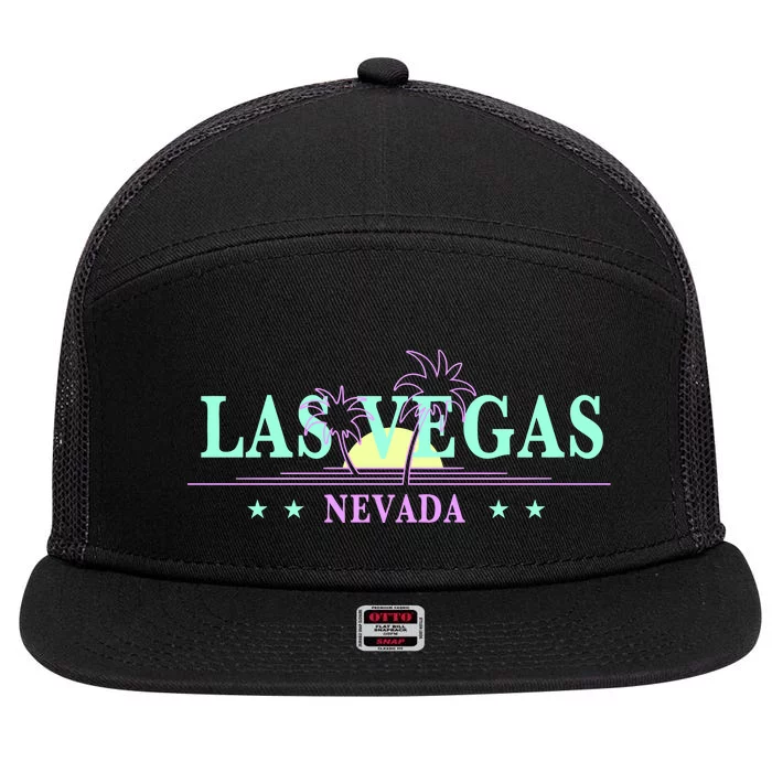 Las Vegas Retro Sunset Palm Trees 7 Panel Mesh Trucker Snapback Hat