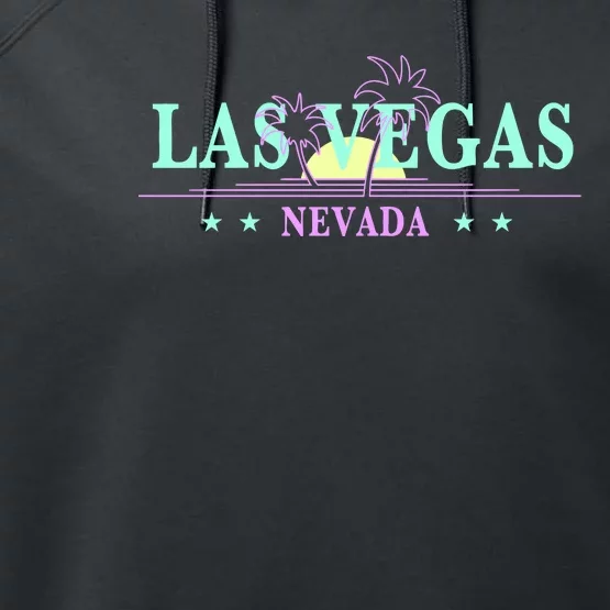 Las Vegas Retro Sunset Palm Trees Performance Fleece Hoodie