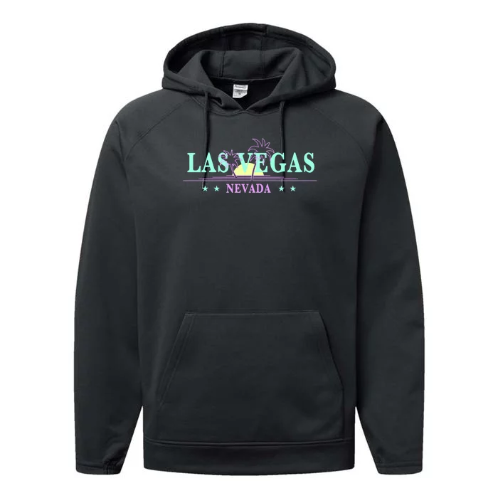 Las Vegas Retro Sunset Palm Trees Performance Fleece Hoodie