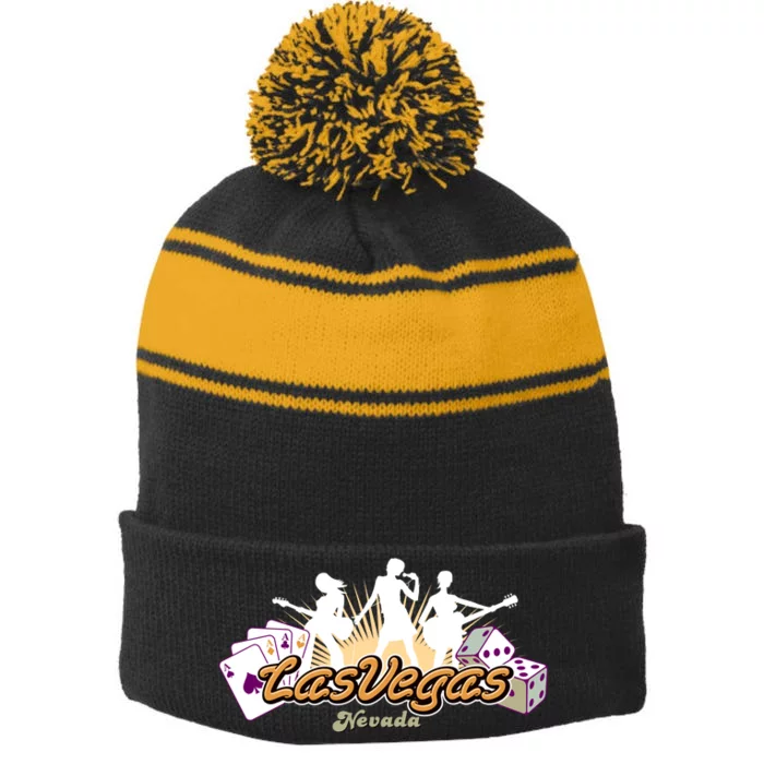 Las Vegas Rock Stripe Pom Pom Beanie