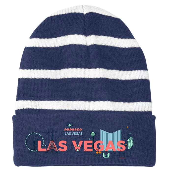 LAS Vegas Sketch Skyline Striped Beanie with Solid Band