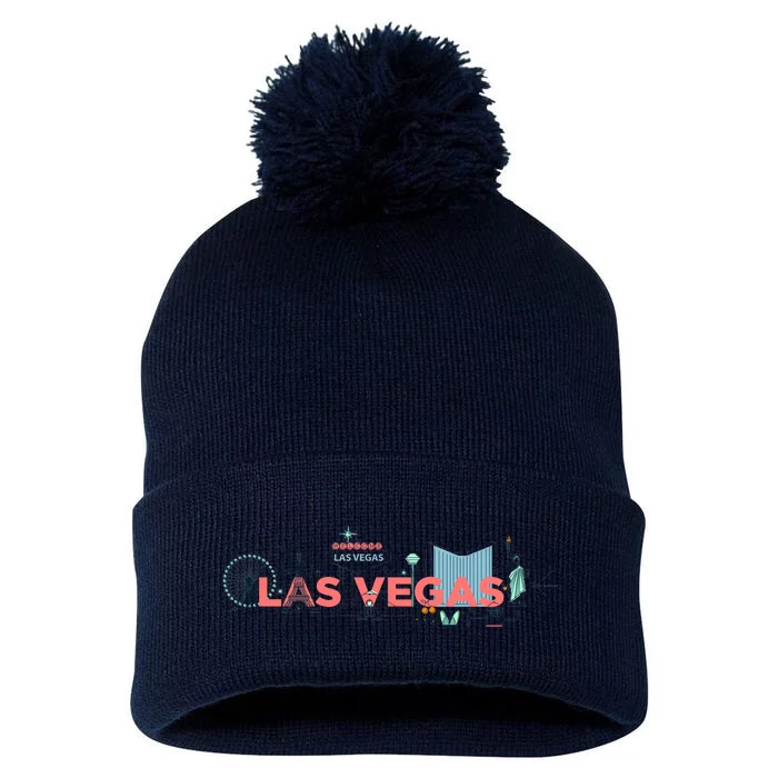 LAS Vegas Sketch Skyline Pom Pom 12in Knit Beanie