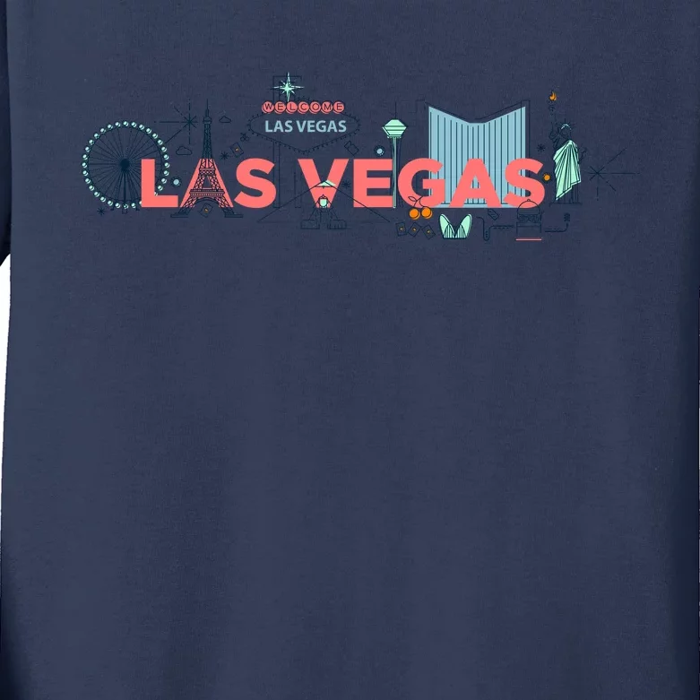 LAS Vegas Sketch Skyline Kids Long Sleeve Shirt