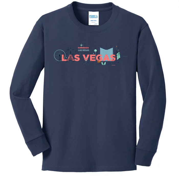 LAS Vegas Sketch Skyline Kids Long Sleeve Shirt