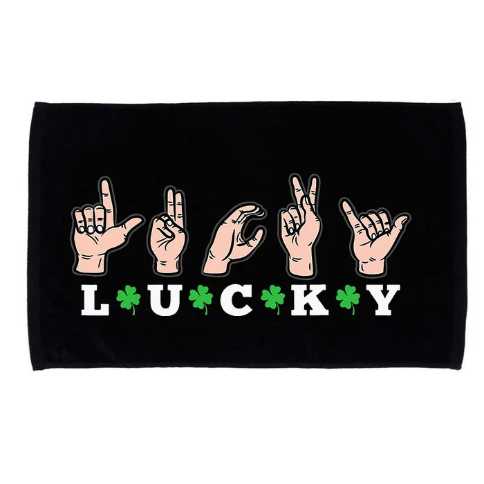 Lucky ASL St Patricks Day Shamrock Sign Language Deaf Mute Microfiber Hand Towel