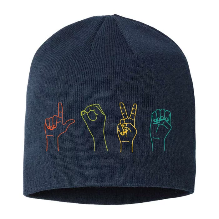 Love ASL Sign Language Alphabet Valentines Day Gift Idea 8 1/2in Sustainable Knit Beanie