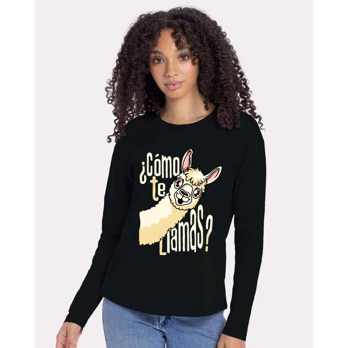 Llama Alpaca Spanish Joke Como Te Llamas Womens Cotton Relaxed Long Sleeve T-Shirt