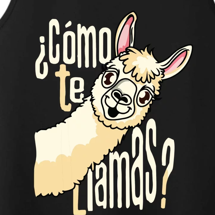 Llama Alpaca Spanish Joke Como Te Llamas Performance Tank