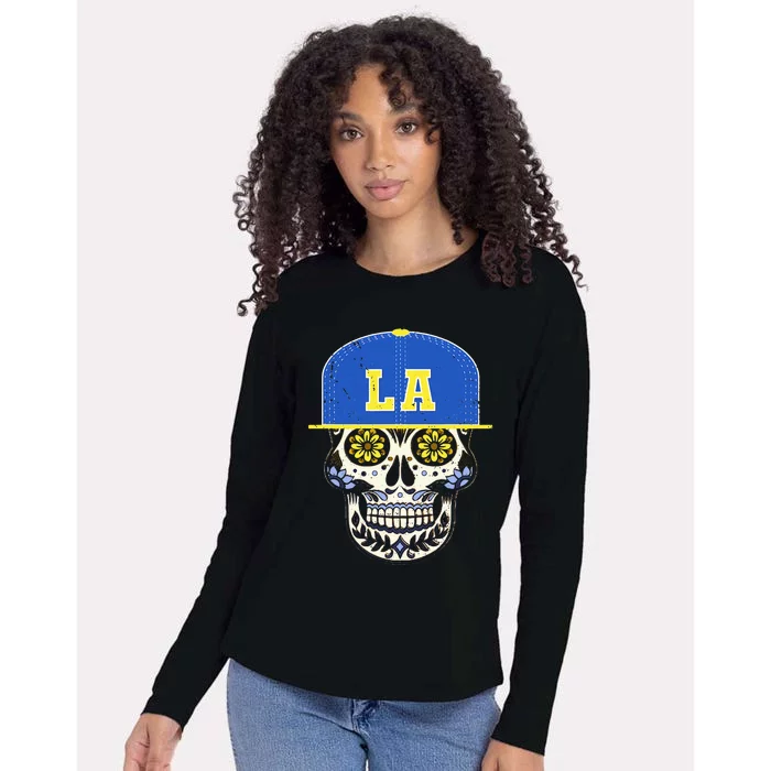 Los Angeles Sugar Skull Mexican Art Design Mexico Flag Womens Cotton Relaxed Long Sleeve T-Shirt