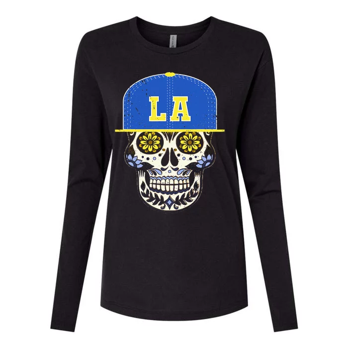 Los Angeles Sugar Skull Mexican Art Design Mexico Flag Womens Cotton Relaxed Long Sleeve T-Shirt