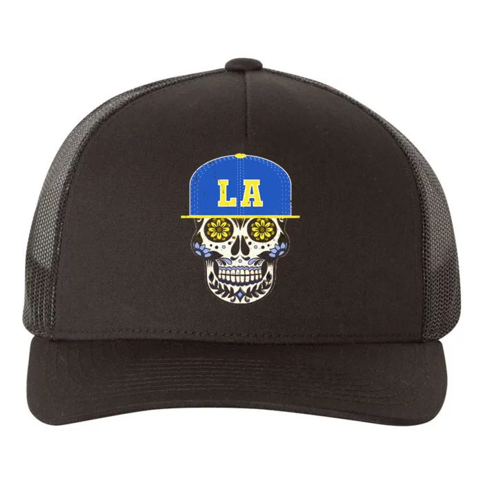 Los Angeles Sugar Skull Mexican Art Design Mexico Flag Yupoong Adult 5-Panel Trucker Hat