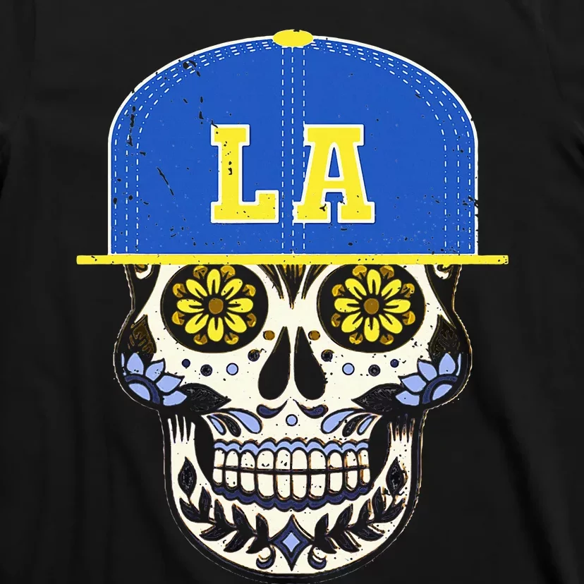 Los Angeles Sugar Skull Mexican Art Design Mexico Flag T-Shirt