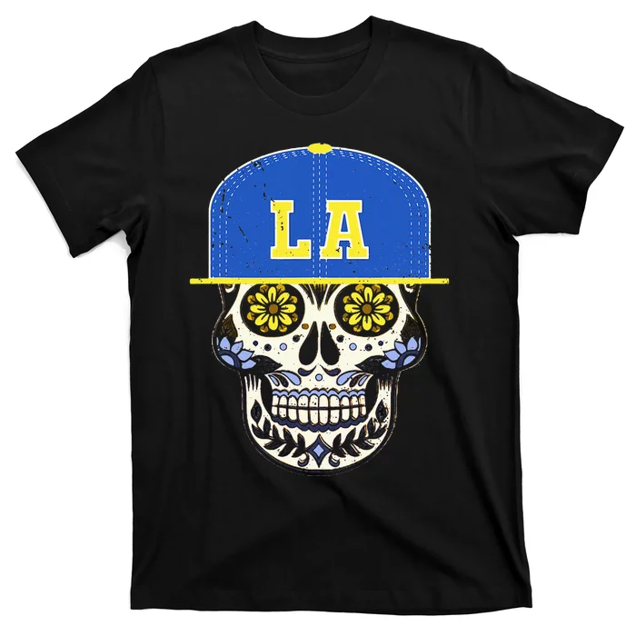 Los Angeles Sugar Skull Mexican Art Design Mexico Flag T-Shirt