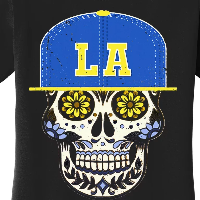 Los Angeles Sugar Skull Mexican Art Design Mexico Flag Women's T-Shirt