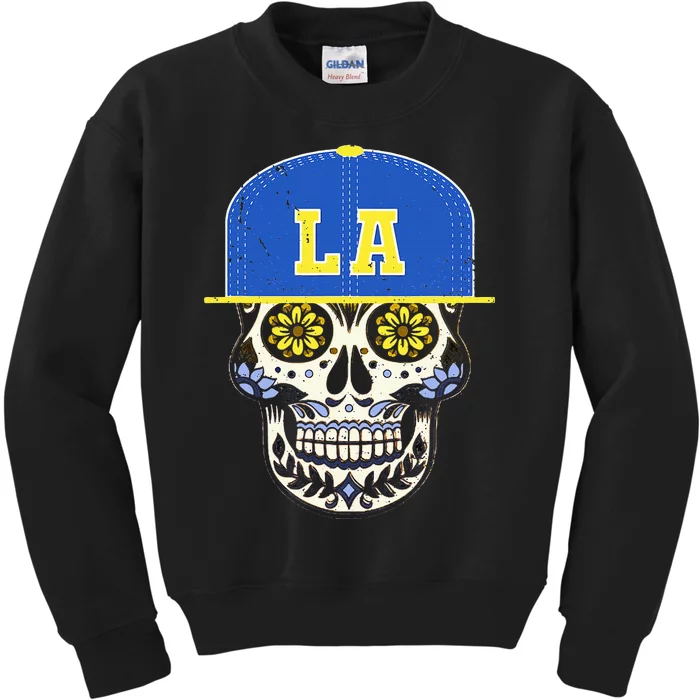 Los Angeles Sugar Skull Mexican Art Design Mexico Flag Kids Sweatshirt