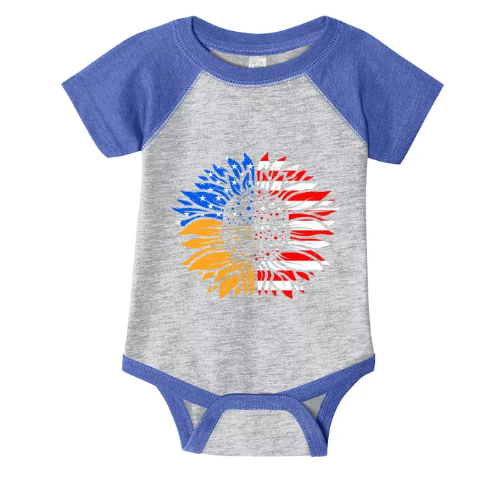 Love America Sunflower Fan America Flag Stars And Stripes Gift Infant Baby Jersey Bodysuit