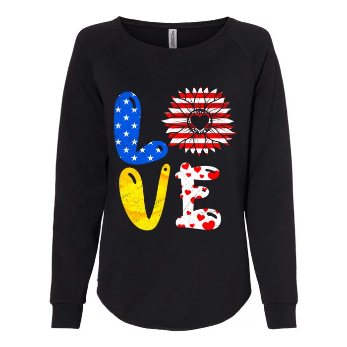 Love America Sunflower Fan America Flag Stars And Stripes Gift Womens California Wash Sweatshirt