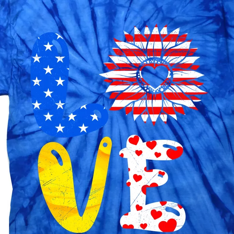 Love America Sunflower Fan America Flag Stars And Stripes Gift Tie-Dye T-Shirt