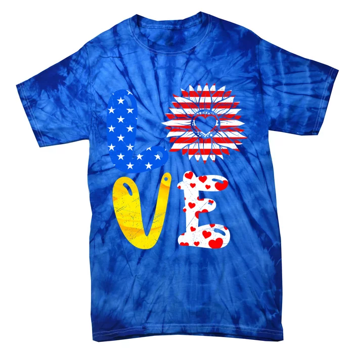 Love America Sunflower Fan America Flag Stars And Stripes Gift Tie-Dye T-Shirt