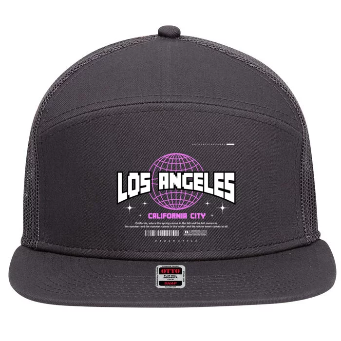 Los Angeles Slogan Retro Style 7 Panel Mesh Trucker Snapback Hat