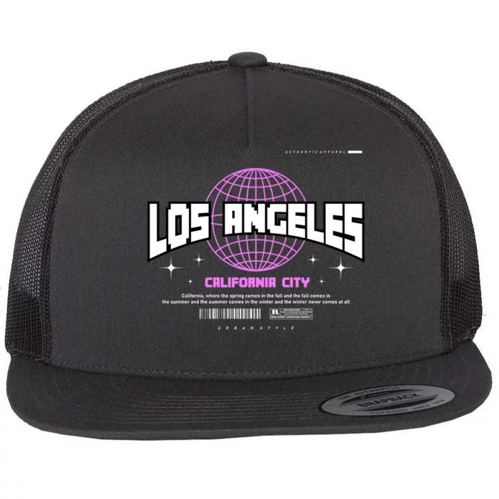 Los Angeles Slogan Retro Style Flat Bill Trucker Hat