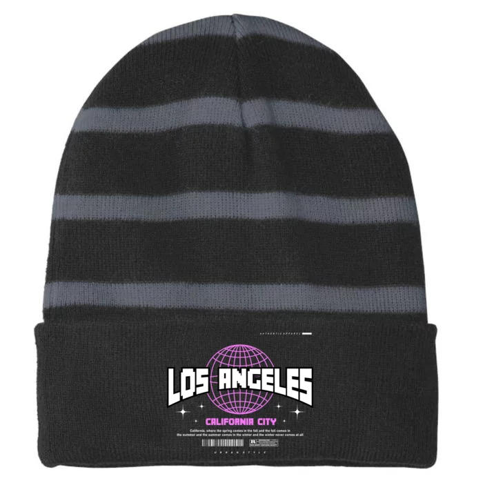 Los Angeles Slogan Retro Style Striped Beanie with Solid Band