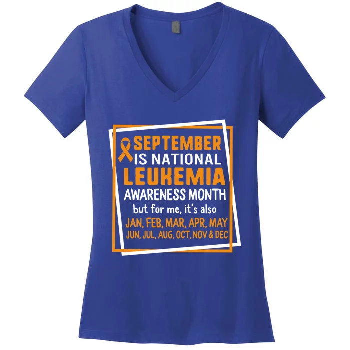 Leukemia Awareness September Month Orange Ribbon Warrior Gift Women's V-Neck T-Shirt