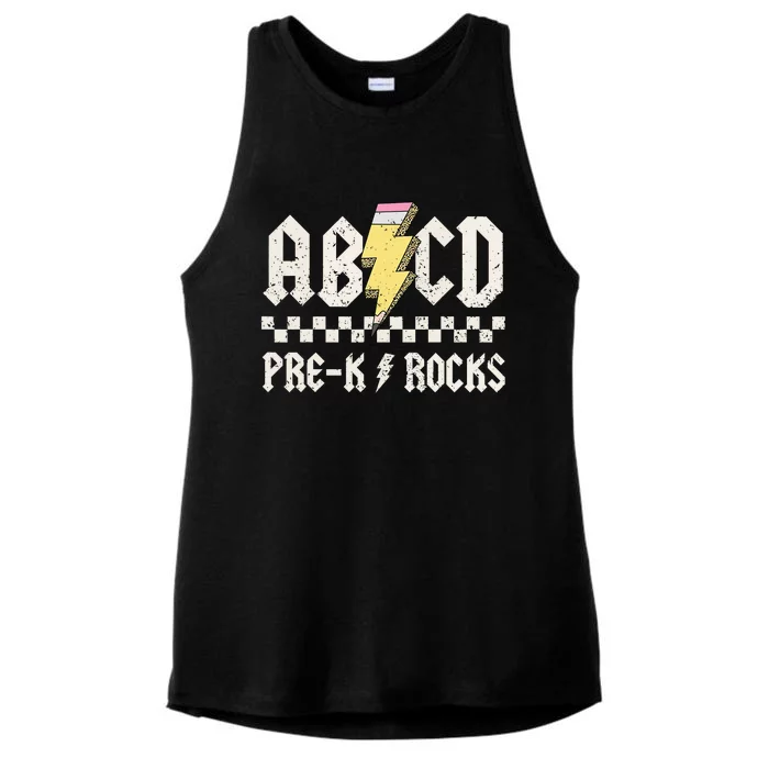 Lightning ABCD Teacher Student Pre K Rocks Back To School Ladies Tri-Blend Wicking Tank