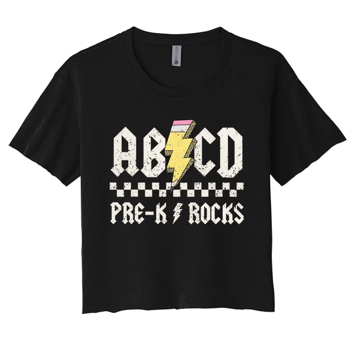 Lightning ABCD Teacher Student Pre K Rocks Back To School Women's Crop Top Tee