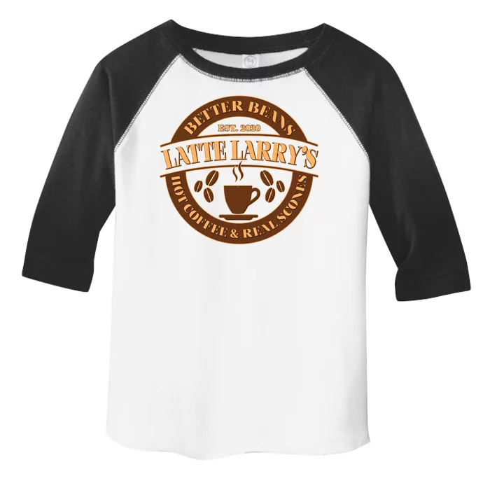 Latte Larry's Better Beans Hot Coffee & Real Scones Emblem Toddler Fine Jersey T-Shirt