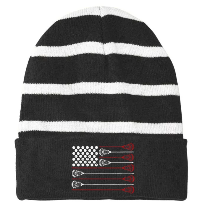 Lacrosse American USA Flag Striped Beanie with Solid Band