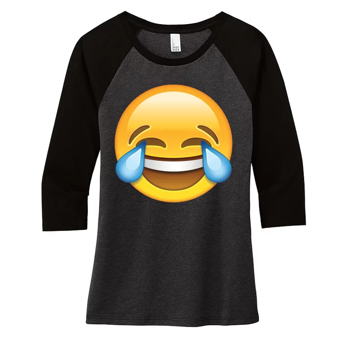 Laughing out Loud Emoticon Emoji Smiley Crying Women's Tri-Blend 3/4-Sleeve Raglan Shirt