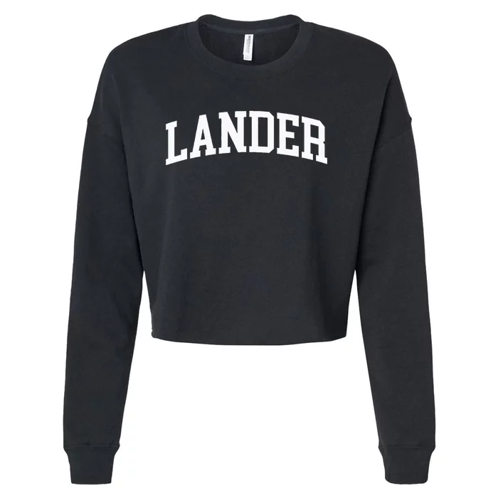 Lander Arch Vintage Retro College Athletic Sports Cropped Pullover Crew