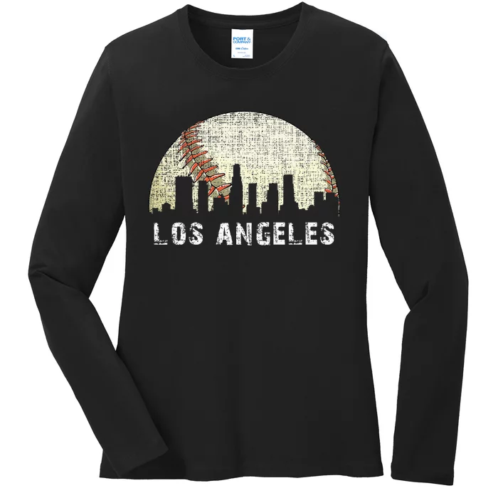 Los Angeles Vintage Baseball Distressed Ladies Long Sleeve Shirt