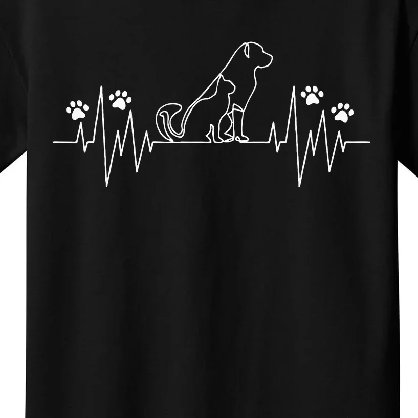 Line Art Veterinary Apparel Heartbeat Cat And Dog Vet Tech A Kids T-Shirt