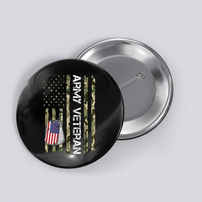 Love ARMY Veteran American Flag TShirt Button