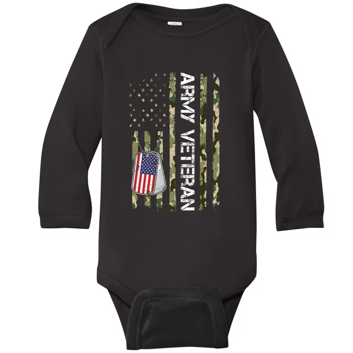 Love ARMY Veteran American Flag TShirt Baby Long Sleeve Bodysuit