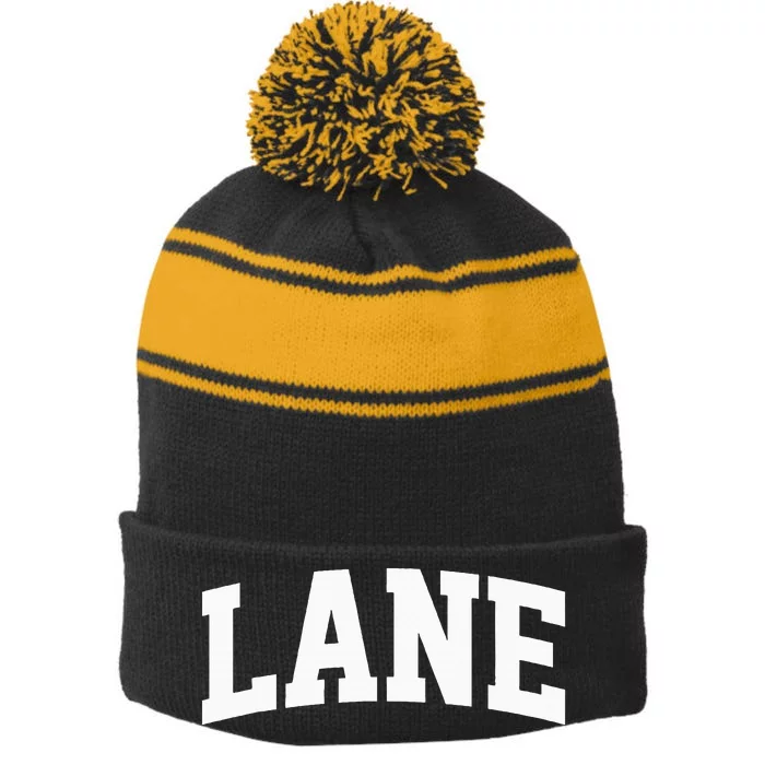 Lane Arch Vintage College Athletic Sport Stripe Pom Pom Beanie