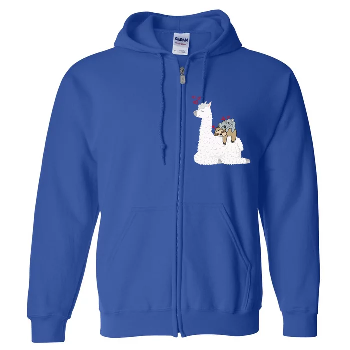 Llama Alpaca With Lazy Sloth Koala Mama Bear Valentines Gift Full Zip Hoodie