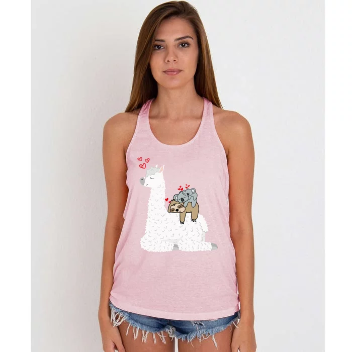 Llama Alpaca With Lazy Sloth Koala Mama Bear Valentines Gift Women's Knotted Racerback Tank