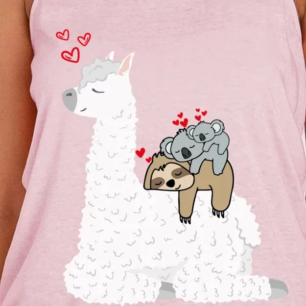 Llama Alpaca With Lazy Sloth Koala Mama Bear Valentines Gift Women's Knotted Racerback Tank