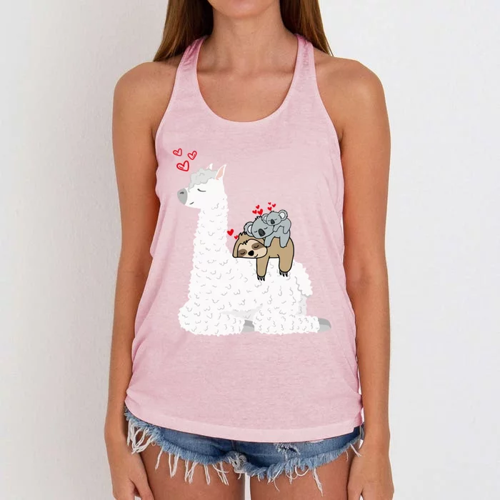 Llama Alpaca With Lazy Sloth Koala Mama Bear Valentines Gift Women's Knotted Racerback Tank