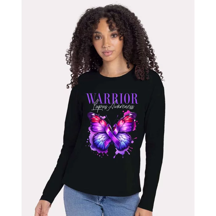 Lupus Awareness Warrior Survivor Purple Butterflies Womens Cotton Relaxed Long Sleeve T-Shirt