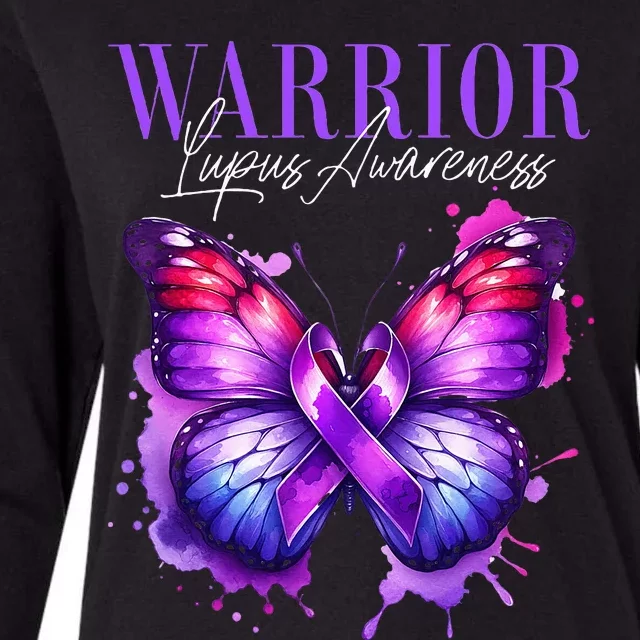 Lupus Awareness Warrior Survivor Purple Butterflies Womens Cotton Relaxed Long Sleeve T-Shirt