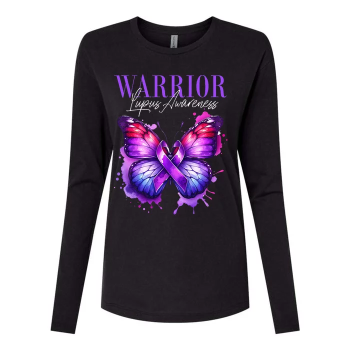 Lupus Awareness Warrior Survivor Purple Butterflies Womens Cotton Relaxed Long Sleeve T-Shirt